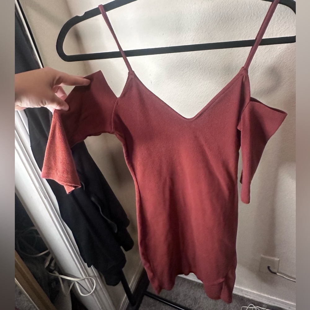 Open shoulder mid sleeve dress